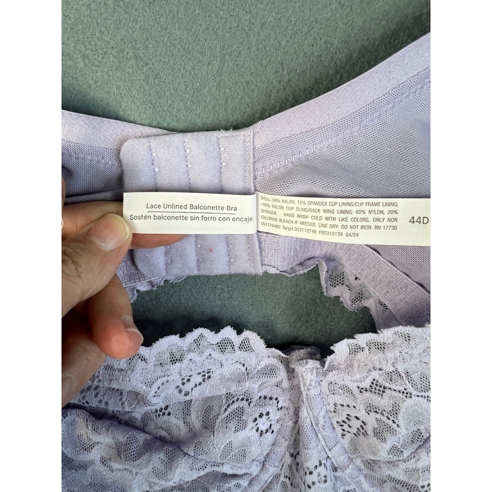 Auden Lace Unlined Balconette Bra Coquette Romantic Lavender Lace 44DDD - Picture 4 of 9